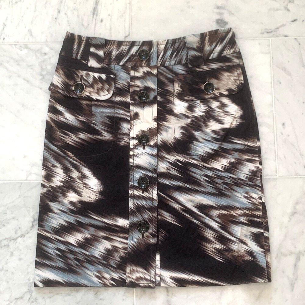 ETCETERA Pencil Skirt Sz 2 Abstract Animal Print Button Front Side-Zip